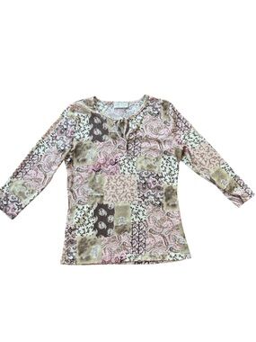 90s Patchwork Print Long Sleeve Tee - Pink & Brown